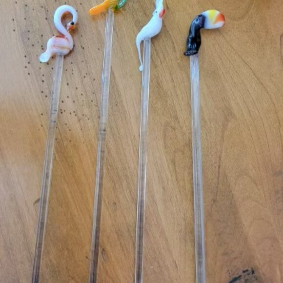 Little Tropical Birds Set of 4 Glass Stir Sticks - Made in Mexico - Picture 4 of 4
